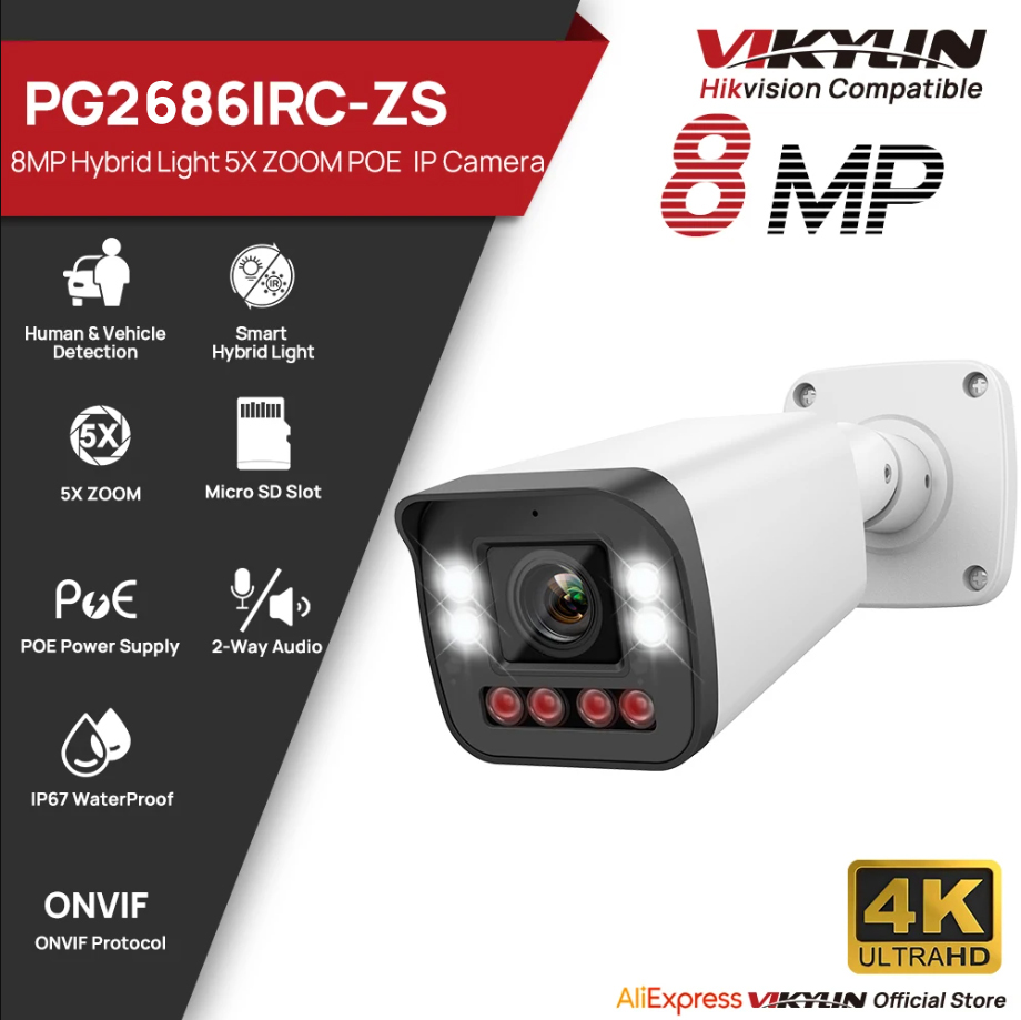 VIKYLIN 8MP 5X Zoom Bullet IP  - Home Security Hikvision avaliação e preço