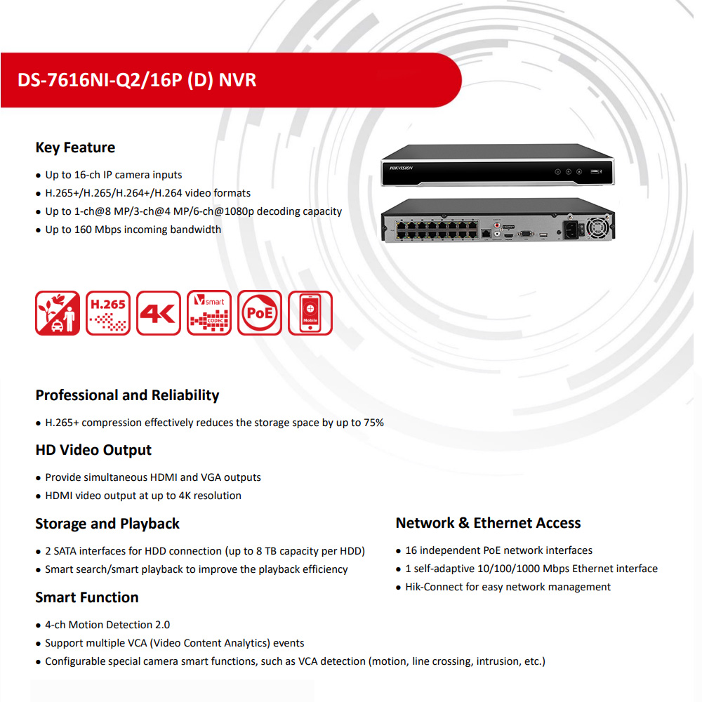 Hikvision NVR 16CH 1U 16 PoE 4 - Home Security Hikvision avaliação e preço